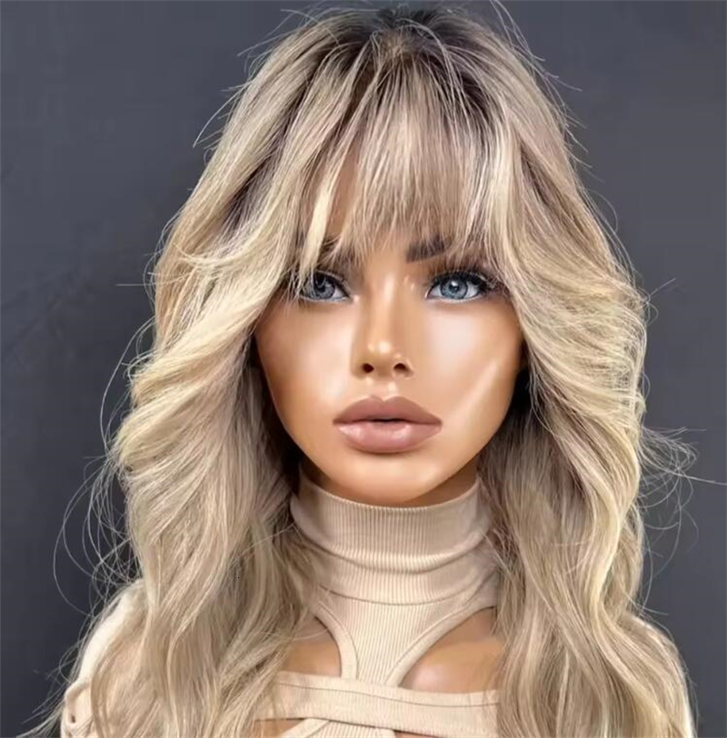 Human With Bangs Front Wigs Glueless Ombre Warm Honey Blonde Lace Part Wig On Sale 100% Raw Brazilian Hair Qearl