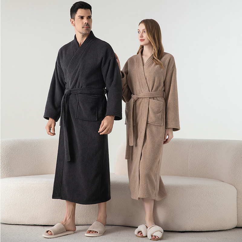 Designer's Autumn And Winter Long Flannel Women's Couple Pajamas, Comfortable Home Clothes, Thick Bathrobes, Hotel Yukata