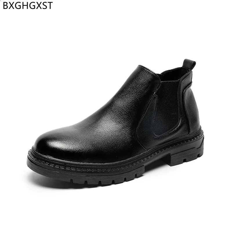 Black Ankle Boots for New Men Male Platform Shoes Leather Man 2024 atos 240924
