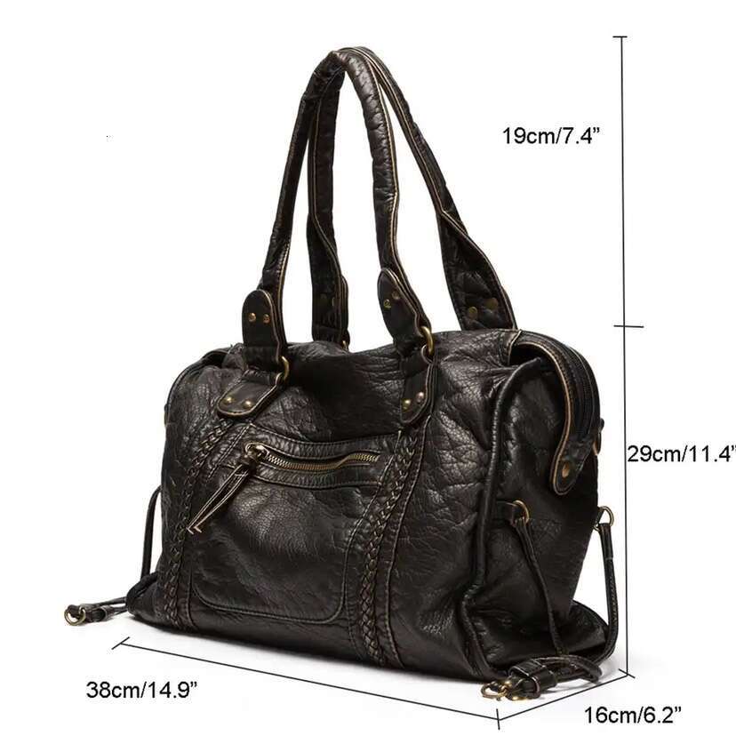 Vintage Large Capacity Women Handbag Soft Pu Tote Retro Washed Leather Shoulder Crossbody Bags Quality Punk Bag 2024