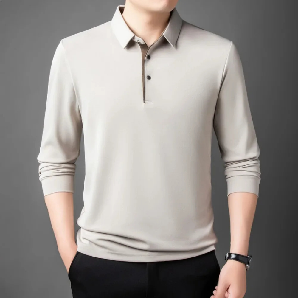2024 Mens Daily Casual Tee Long Sleeve Sweatershirt Man Clothes Pullover Tops Lapel Polo Clothing 240930