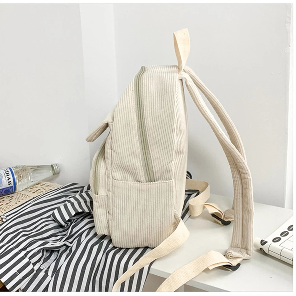 Customized Corduroy Backpack Personalized Embroidery High School Student Retro Minimalist Lightweight Girl Outdoor 240925