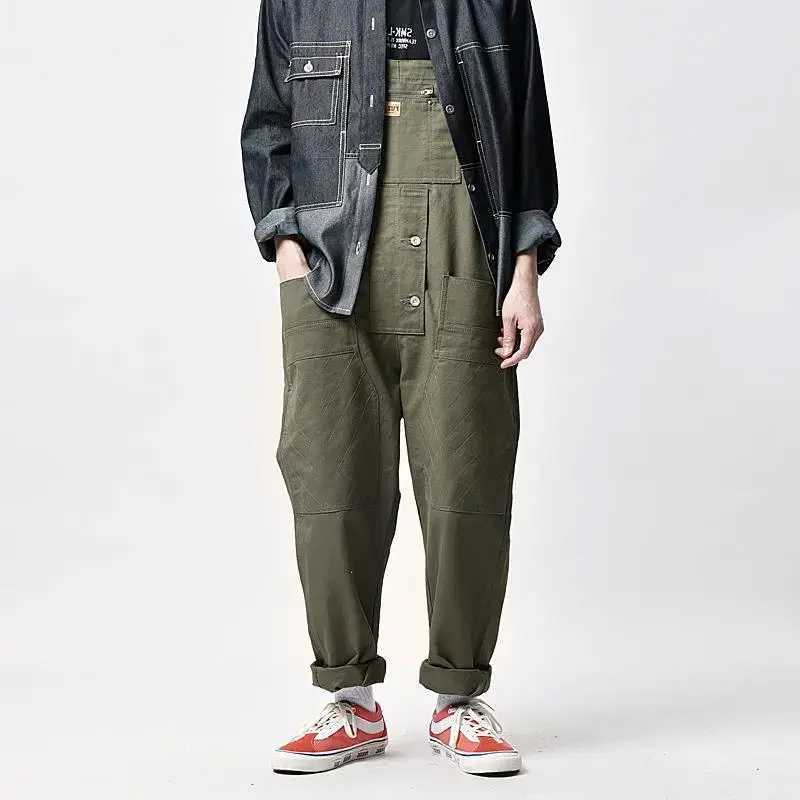 Japanese Style Loose Fit Jumpsuit Cargo Pants Bell Bottoms Dad Pants Ins Popular Same Style Tank For Men Women LX241007