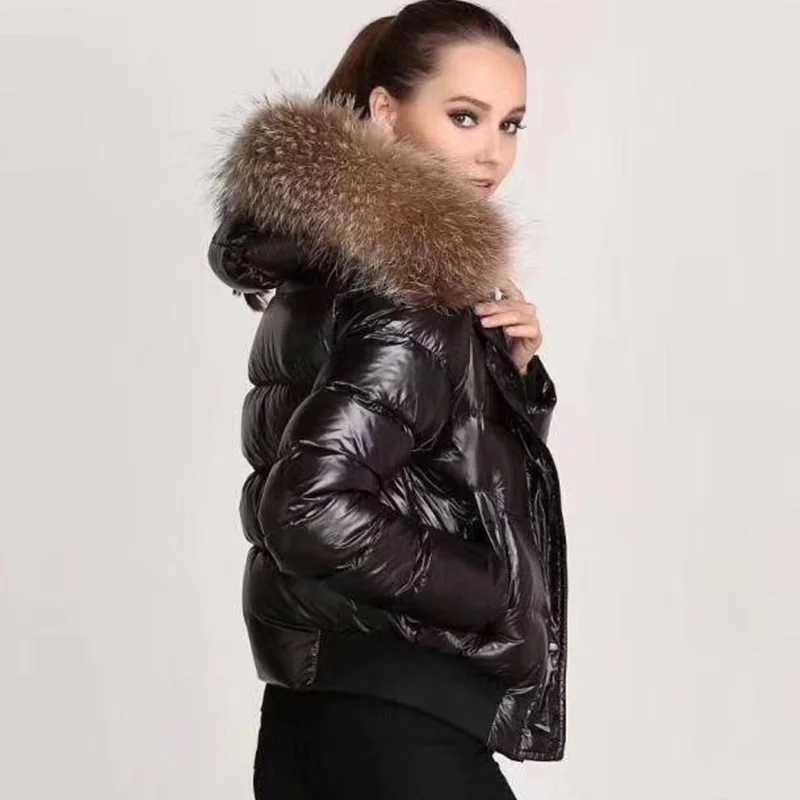 Real Fur 2024 New Winter Jacket Women Parka Hooded Waterproof Down Parka Female Jacket Glossy Short Coat Woman Slim Warm OutwearX241007