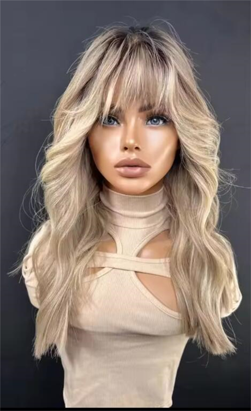 Human With Bangs Front Wigs Glueless Ombre Warm Honey Blonde Lace Part Wig On Sale 100% Raw Brazilian Hair Qearl