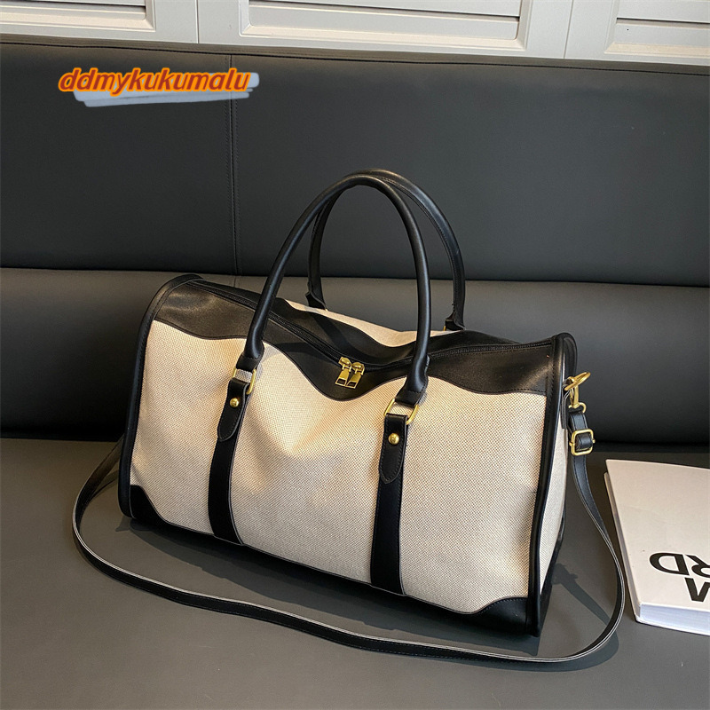 Women's handbag, canvas luggage, sports and fitness short distance large capacity contrasting color travel bag #37 ddmykukumalu