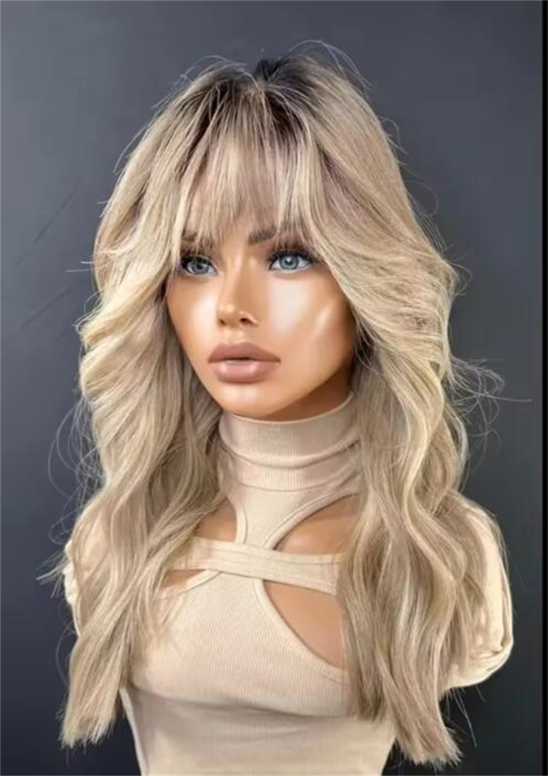 Human With Bangs Front Wigs Glueless Ombre Warm Honey Blonde Lace Part Wig On Sale 100% Raw Brazilian Hair Qearl