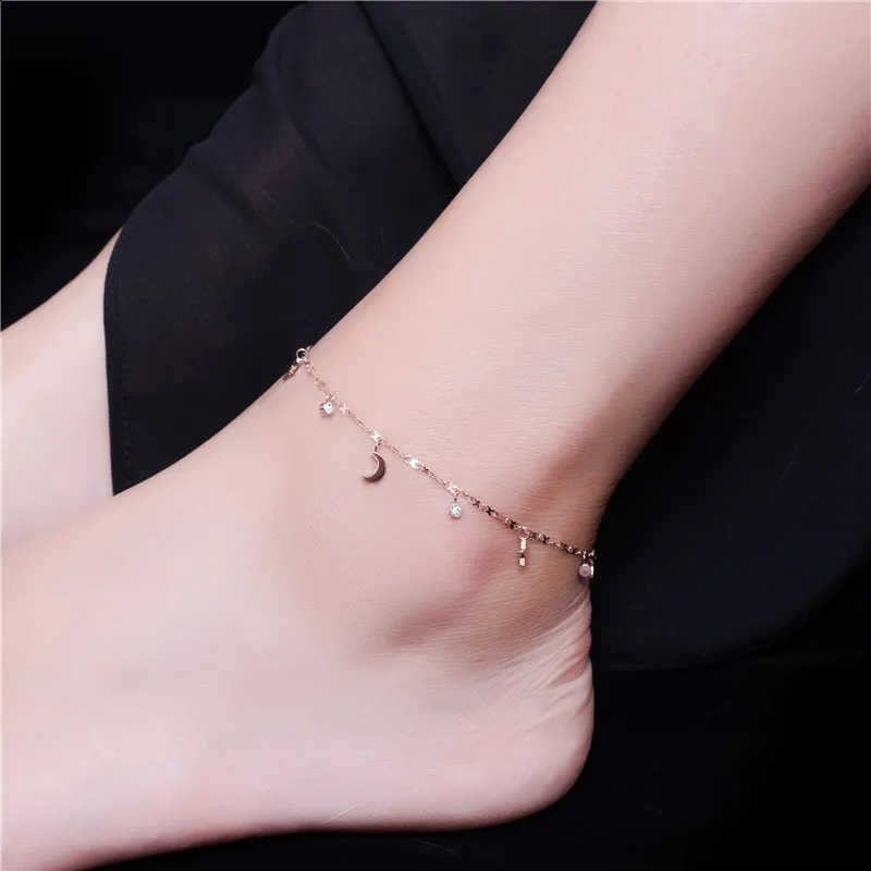 Moon Star Anklet for Women Rose Gold Colored Stainless Steel Fashion Jewelry GA121 241007
