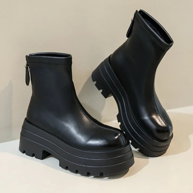 Platform Ankle Boot 2026 Thick Bottom Fashion Short Rounded Head Zipper Black y Boots Female dh2334238