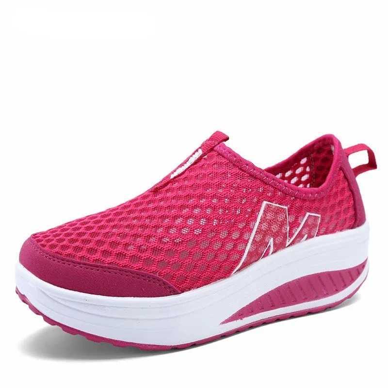 Womens mesh flat shoes sports shoes platform shoes womens shoes breathable air mesh swing wedge shoes breathable flat shoes Y241007