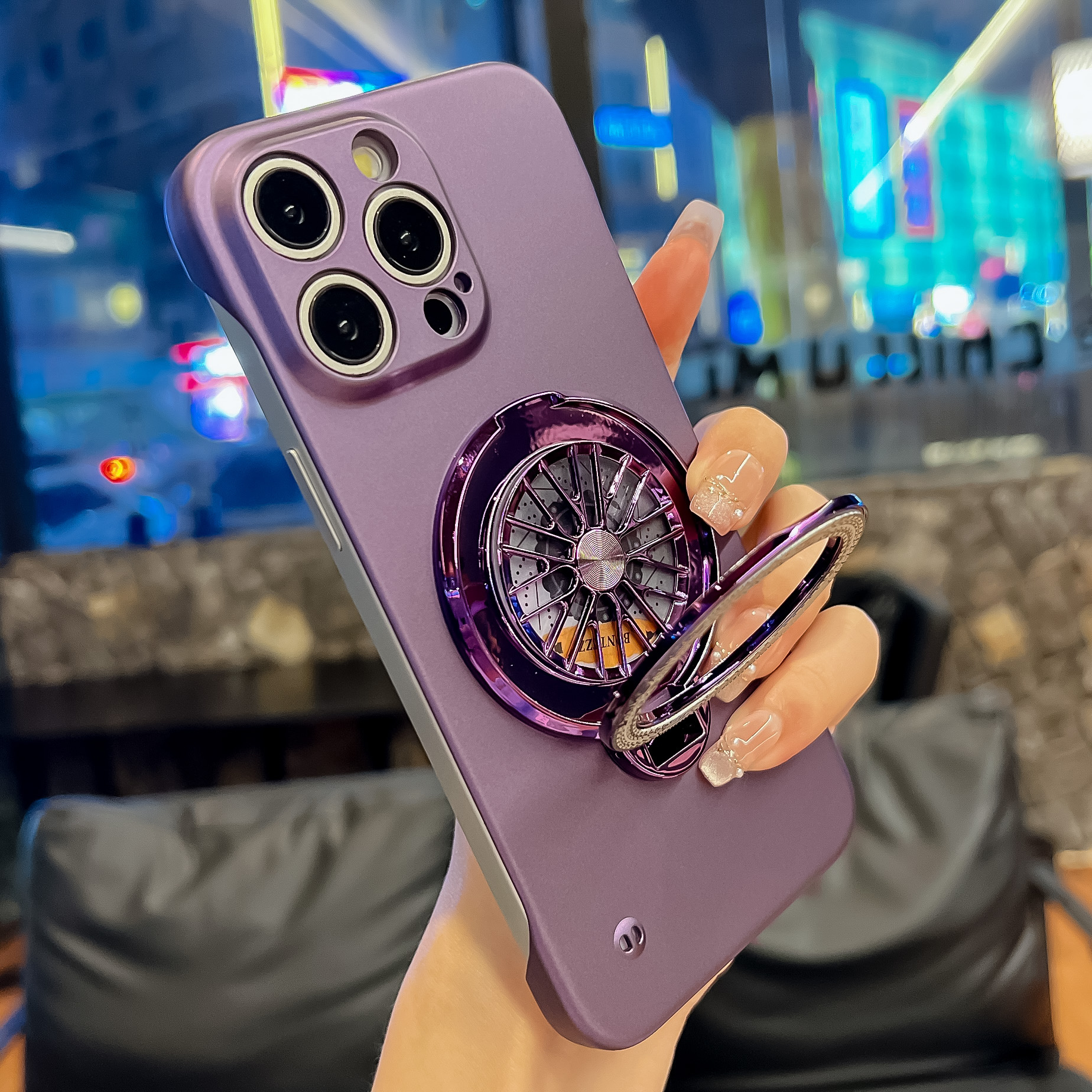 Luxury No borders Borderless Rotating Gyroscope Gyro Fold Bracket Magnetic For Magsafe Wireless Charging Matte Frameless Hard Cases For iPhone 16 15 1