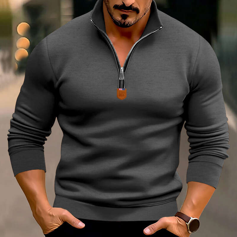 shanshi men hoodies designers Autumn and winter men's casual plush solid color long sleeved half zip standing neck sweater top for men
