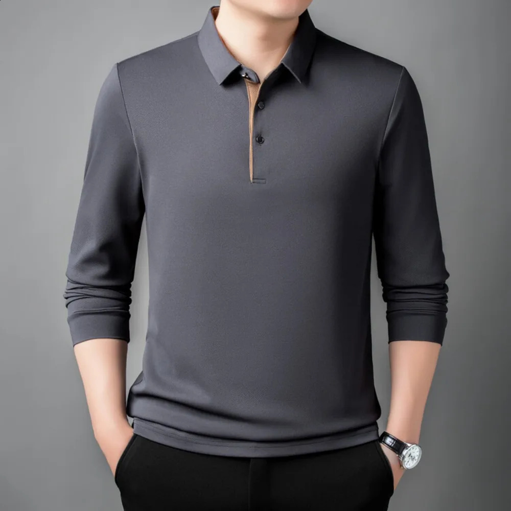 2024 Mens Daily Casual Tee Long Sleeve Sweatershirt Man Clothes Pullover Tops Lapel Polo Clothing 240930