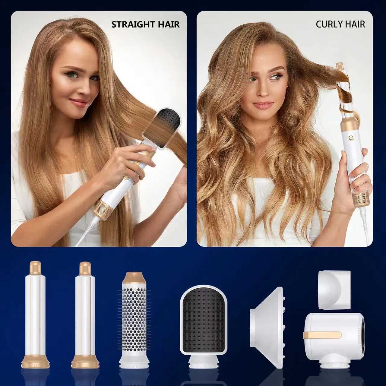7 in 1 Hair Dryer 1400W Straightener Hair Brush Hot Comb Professional Auto Wrap Dryer Straightening Brush Automatic Curling IronXJ241007