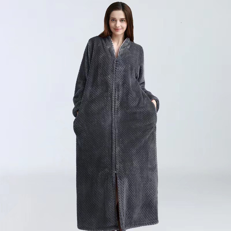 Designer's Autumn And Winter New Thick Zipper Flannel Couple Nightgown Bathrobe Women's Warm Sleepwear