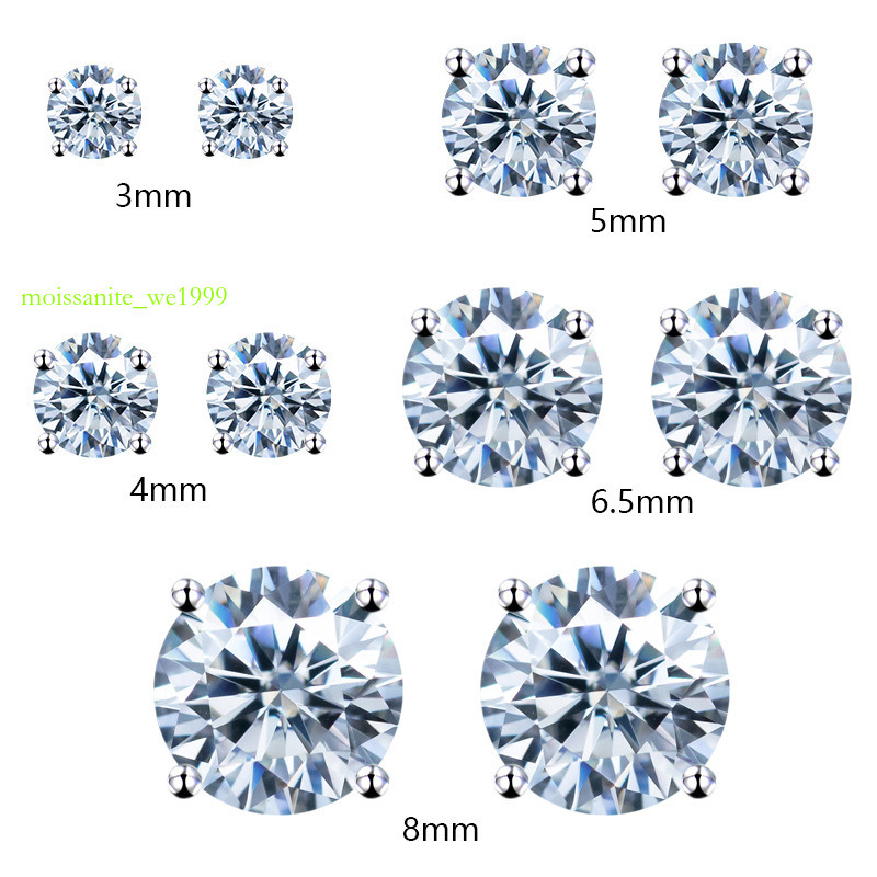 Wholesale hip hop 4 prong round sterg sier moissanite stud earrings