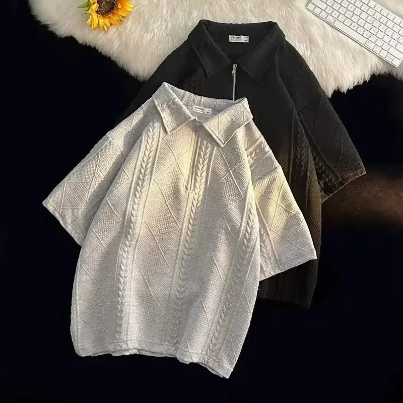 Mens Polo Shirt Short Sleeve T-shirt Set Summer Trendy Loose Top Mens Ropa Mens Wear 240930