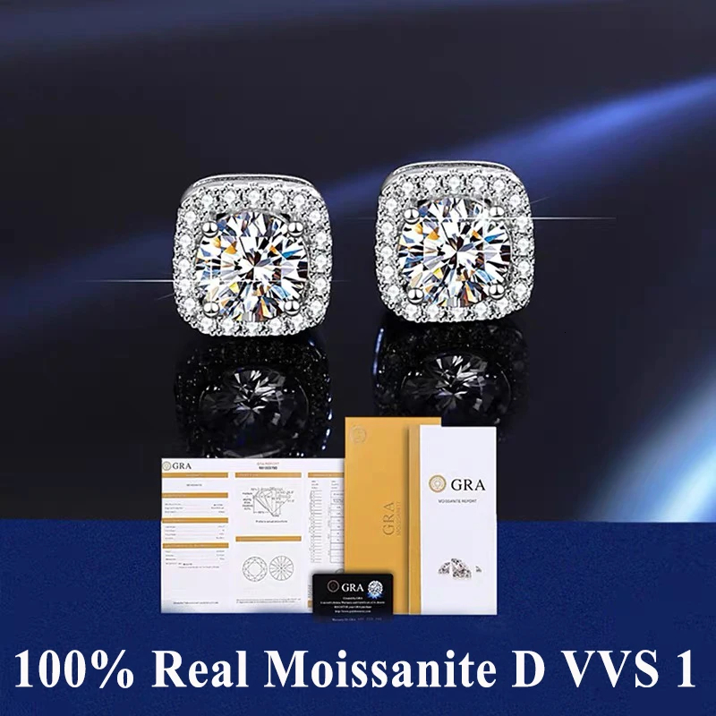 1ct 2ct 3ct Moissanite Earrings for Women Wedding Fine Jewelry Gift Sterg Sliver Stud Earring With Certificate