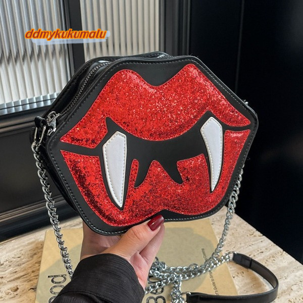 Funny big lip shaped crossbody for women in summer 2024, fashionable and personalized sequin chain shoulder bag trend #23 ddmykukumalu