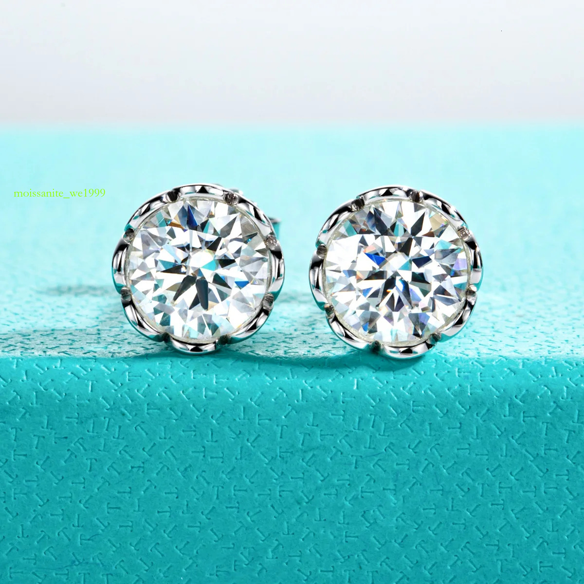 14K D Color VVS1 Stud Earrings 2-6CT Sterg Sier Classic Moissanite Jewelry