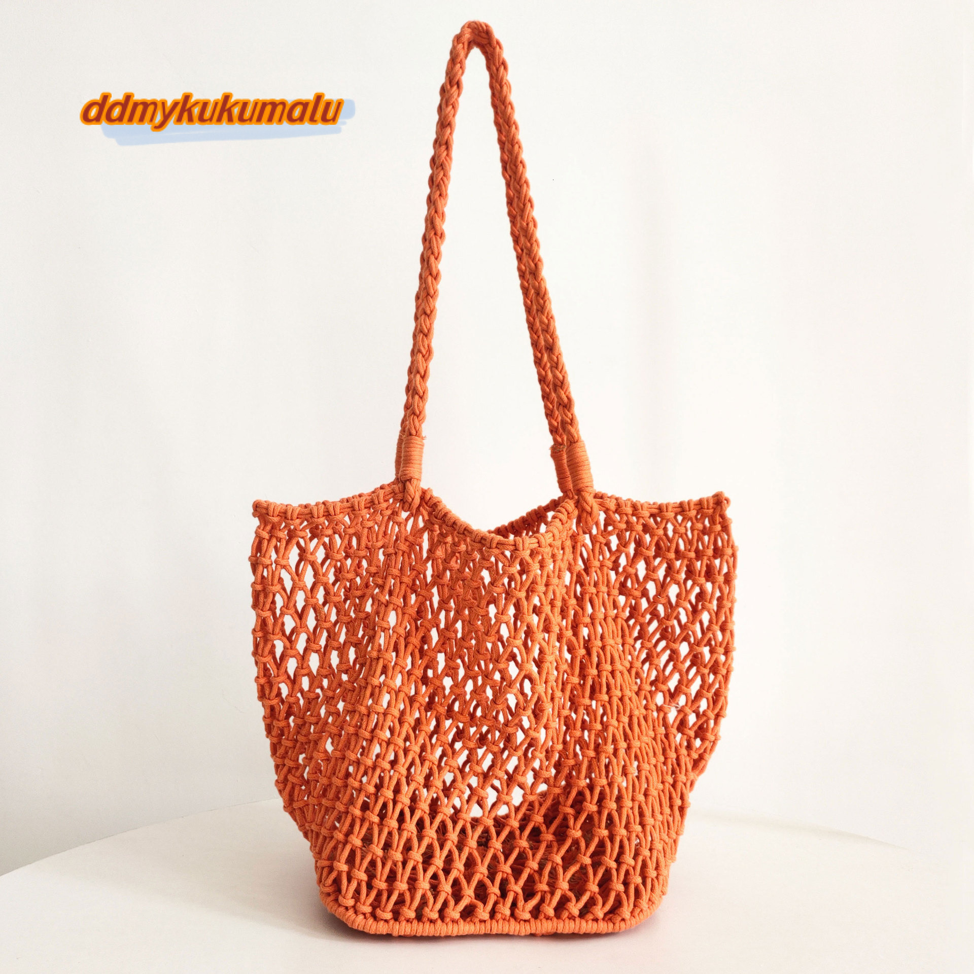 Casual Hollow Finshnet Women Shoulder Bags Rope Woven Large Tote Bag Handmade Summer Beach Handbags Big Bali Shopper Purses 2023 ddmykukumalu
