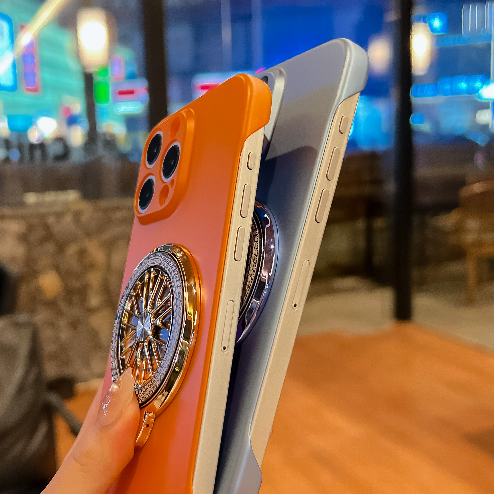 Luxury No borders Borderless Rotating Gyroscope Gyro Fold Bracket Magnetic For Magsafe Wireless Charging Matte Frameless Hard Cases For iPhone 16 15 1