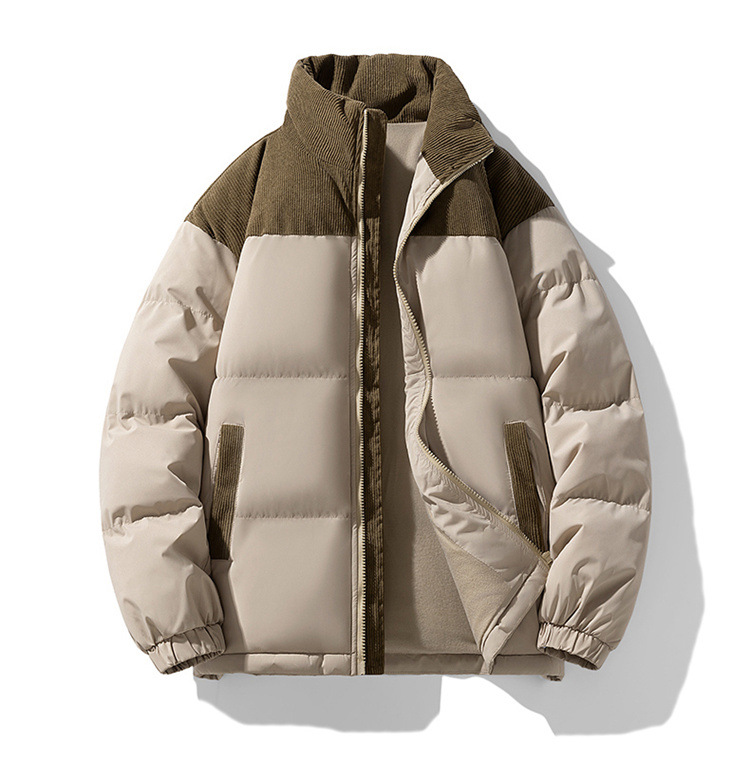 Men's New Fashion Winter Quilted Jacket Thick Down Cotton Coat with Stand Collar Casual Style Plain Dyed Down Parkas
