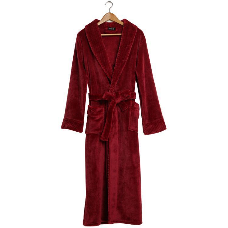 Designer Autumn Winter Plus Size Flannel Couple Sleeping Robe For Men Women, Beibei Velvet Splicing, Thickened And Elongated Bathrobe, Yukata