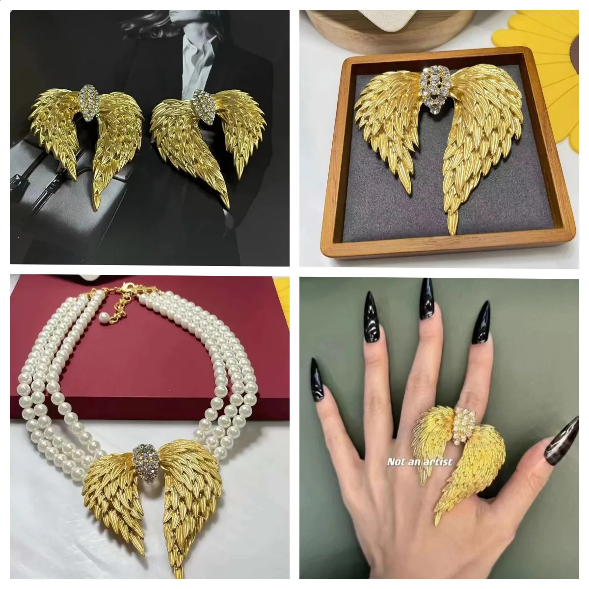 High quality French vintage metal gold-plated pearl necklace brooch set jewelry 240924
