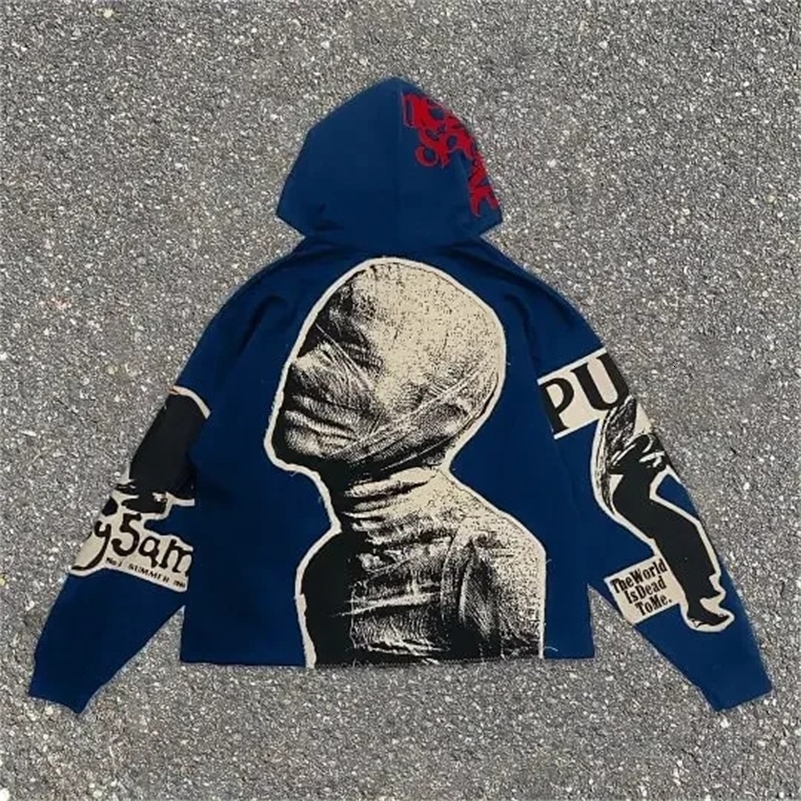 Y2K Hoodie Mummy Print Oversized Hoodie for Mens and Womens Retro Punk Fashion Loose Harajuku Hip Hop Street Goth Sweatshirt 240930