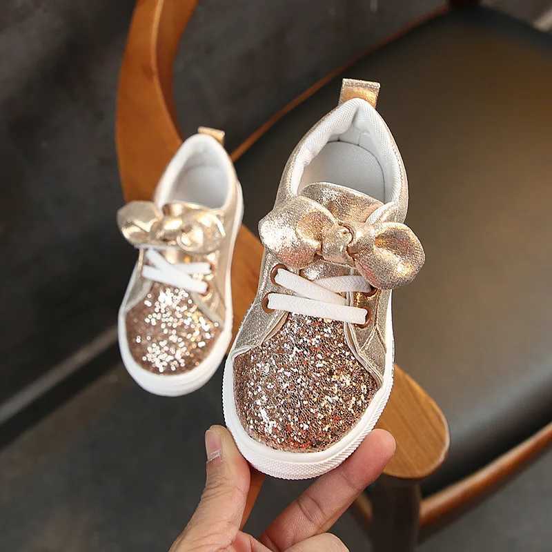 2020 Spring Autumn Girls Shoes Baby Sneakers Children Casual Shoes Fashion Bow-knot Glitter Leather Non-slip Flat Princess Shoes X2503221