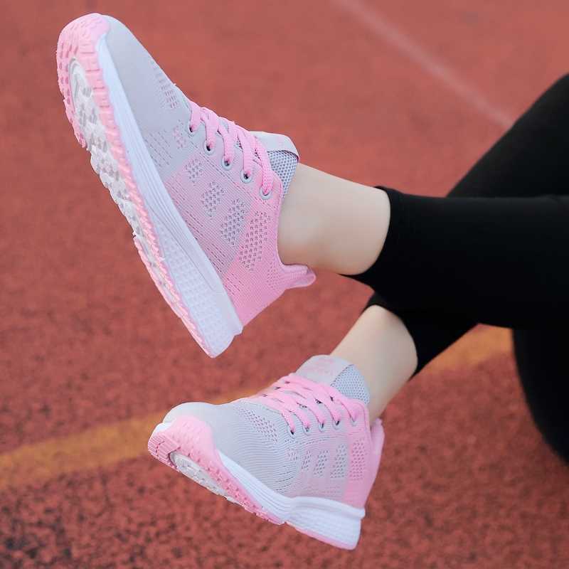 Womens casual sports shoes breathable walking lace flat shoes womens sports running outdoor breathable Tenis Feminino Y241007