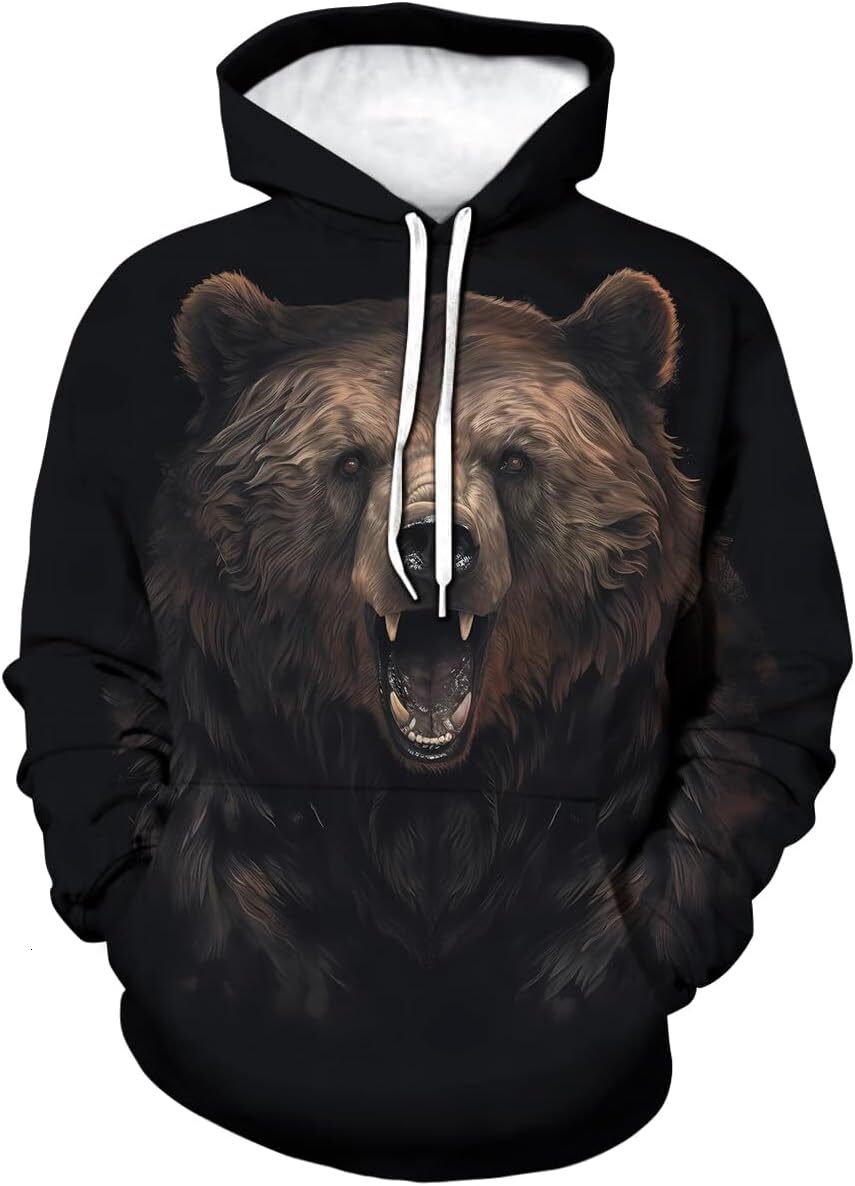 Hoodie for Mens Womens Novelty Bear Graphic Hoodie Cool Animal Print Hoodies Sweatshirt Pullover for Men Women Graphic Hoodies sweatshirt