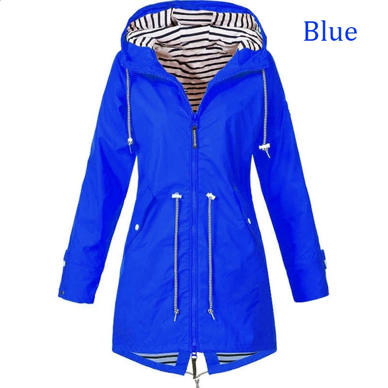 Fashionable womens windproof and waterproof windbreaker long sleeved jacket casual pants zipper hooded raincoat S~5XL 241007