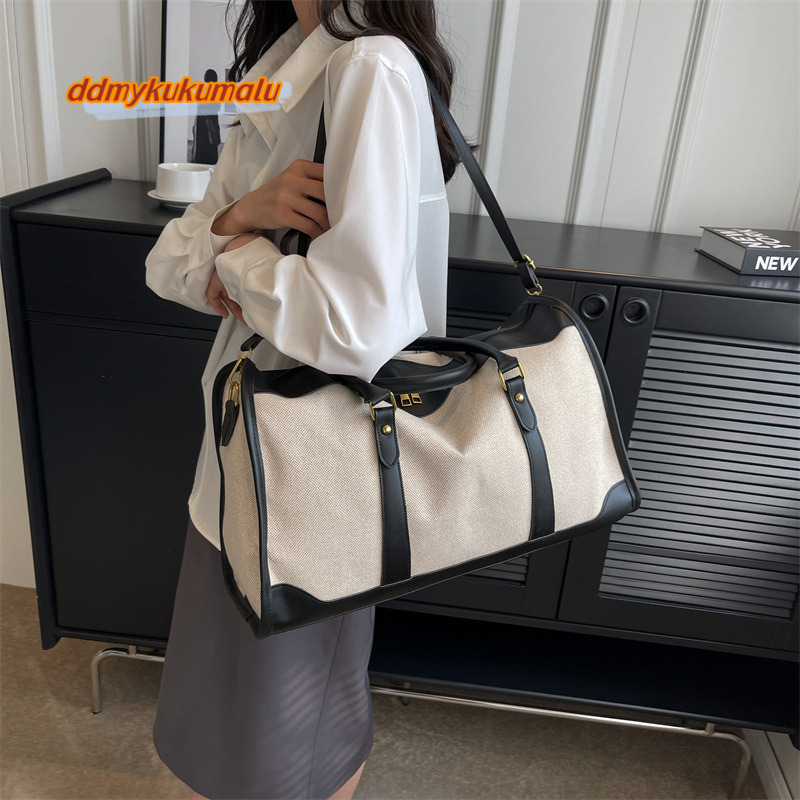 Women's handbag, canvas luggage, sports and fitness short distance large capacity contrasting color travel bag #37 ddmykukumalu