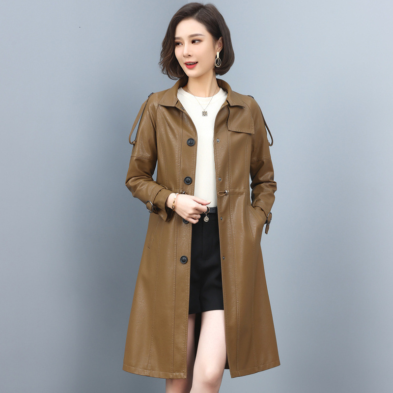 2023 Autumn Genuine Leather Jacket Real Sheepskin For Women New Outerwear Lapel Womens Trench Coat Long Sleeve