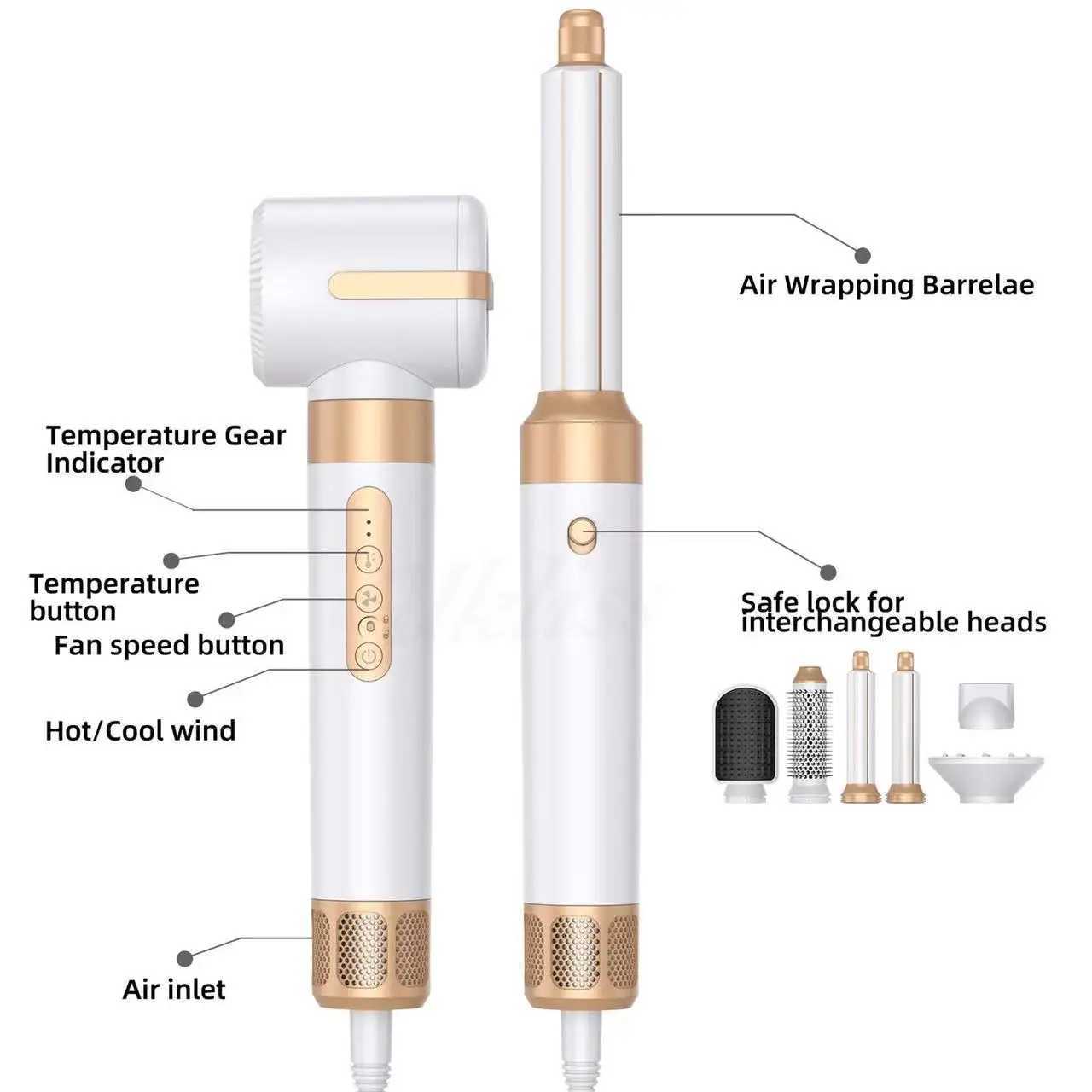 7 in 1 Hair Dryer 1400W Straightener Hair Brush Hot Comb Professional Auto Wrap Dryer Straightening Brush Automatic Curling IronXJ241007