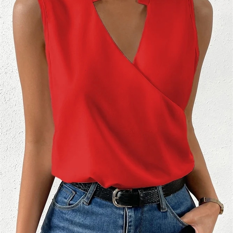 Fashion Vneck Sleeveless Print Women Tops And Blouses 2023 Summer Casual White Tank Top Femme Shirt Blouse y240930
