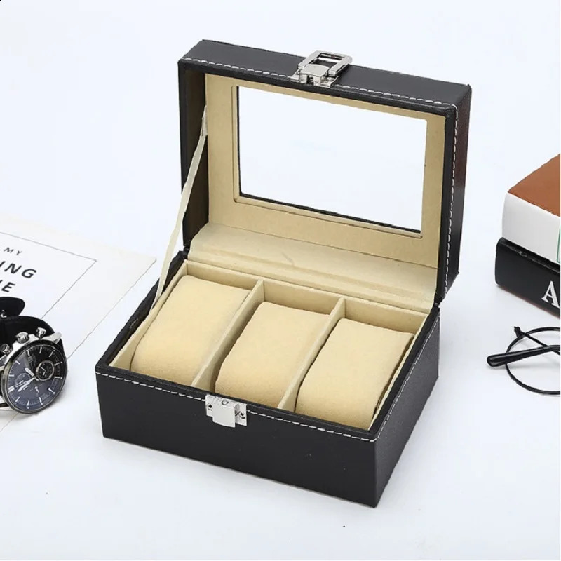 VANSIHO 2/3/4/5/6/10/12 Slots Beige PU Leather Watch Display Boxes Cases Organizer Glass Jewelry Storage Handmade Grey Inner 240927