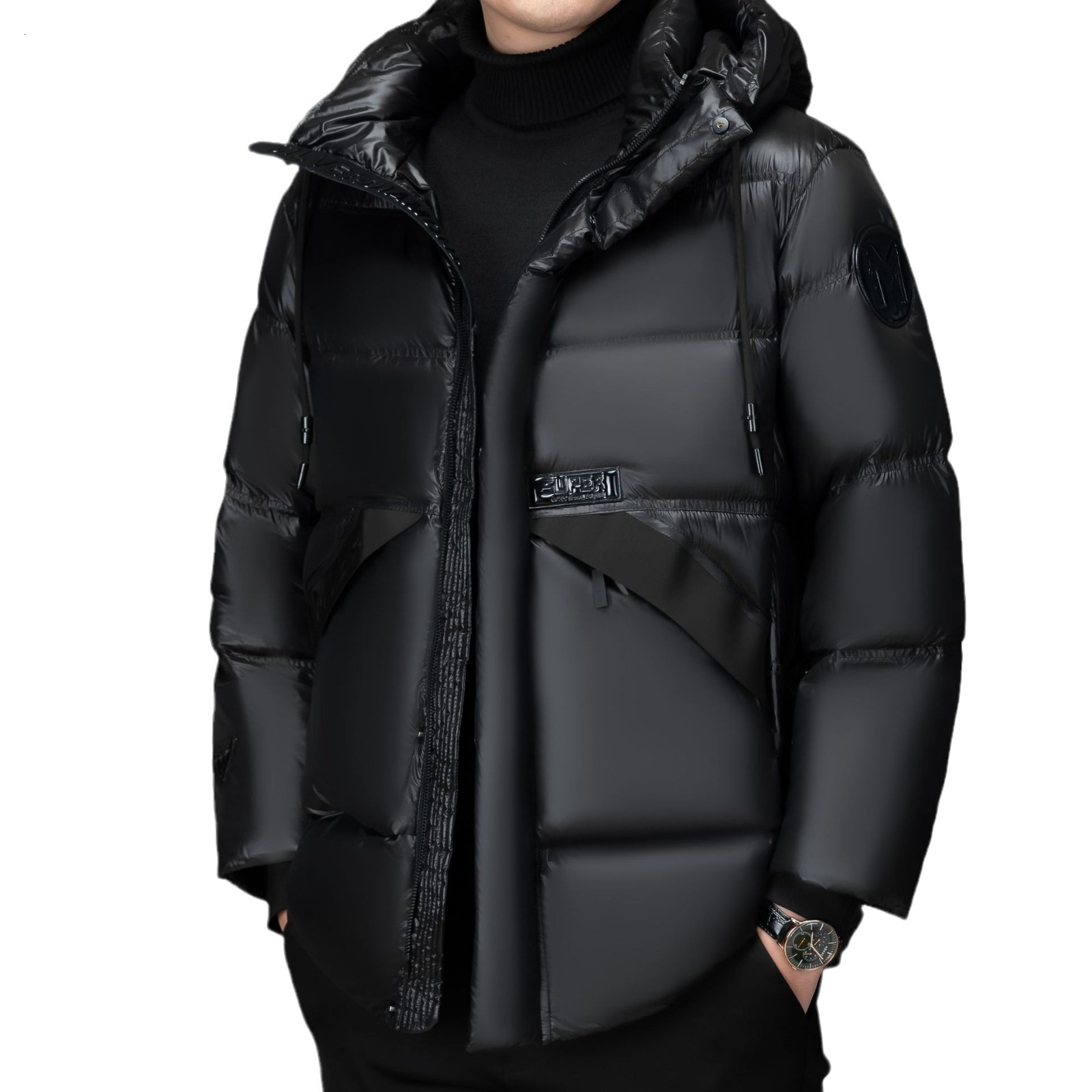 down coat new men's down jacket black diamond 90 white duck velvet real velvet filling capacity hooded thickened warm fashion simple men's w