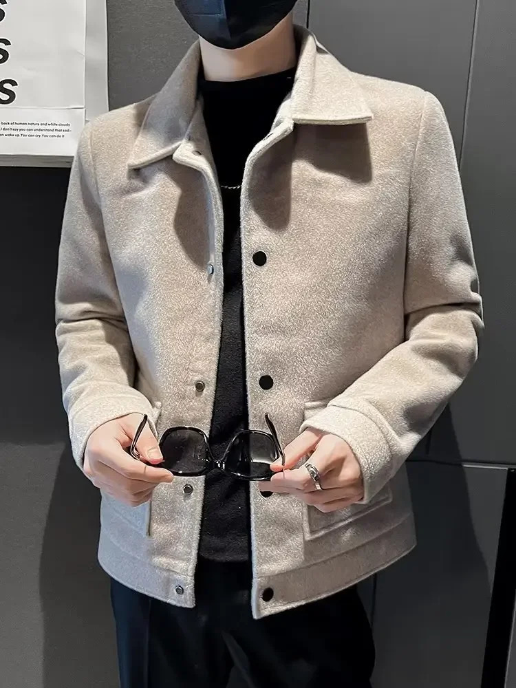 Simple American Style Casual Winter single breasted elegant wool mens loose jacket 241007