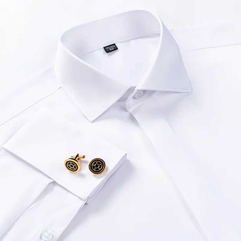 Windsor collar French cuffed dress fashionable mens long sleeved luxury business formal shirt covered button up cufflinks shirt X2410071