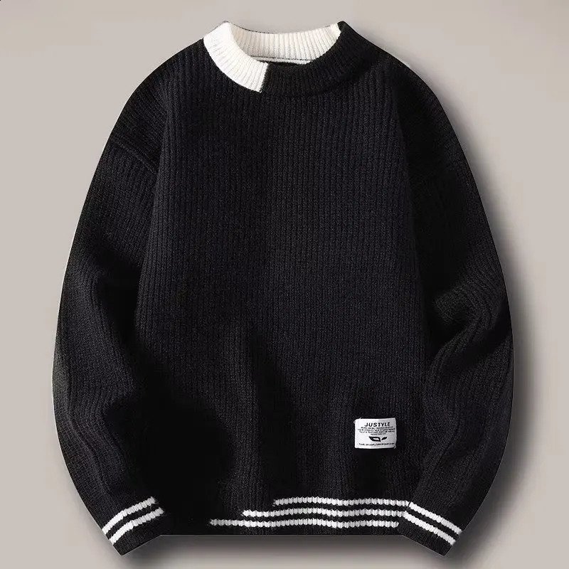 Men Autumn Oversized Japan Harajuku Sweater Vintage Knitted Mens Rock Hip Hop Plush Warm Round Neck Cloting 240930
