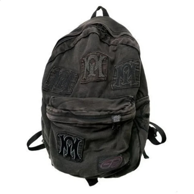 Large Capacity Y2k Fashion Letter Embroidery Backpack Patchwork Vintage Gothic Schoolbags n Casual Students 240925