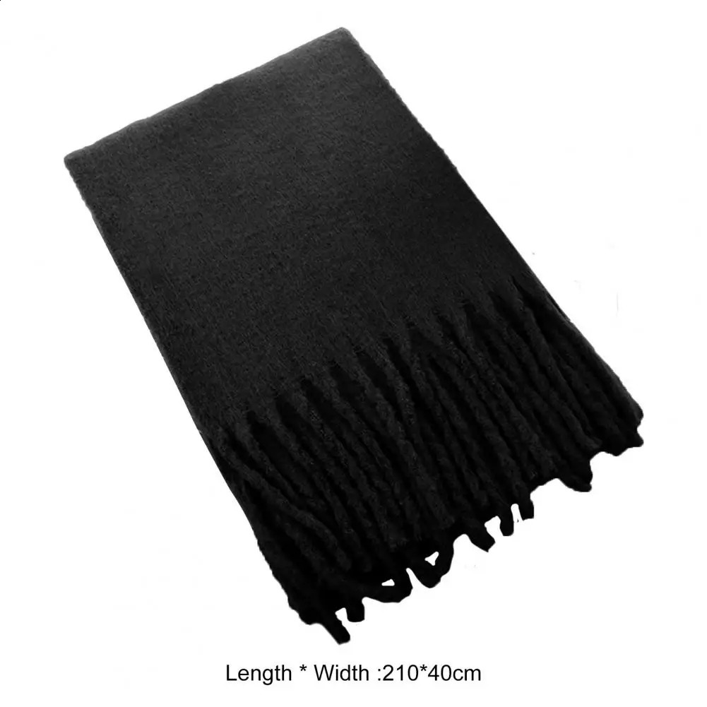 Womens winter solid color scarf tassel decoration imitates cashmere thick shawl elegant large warm scarf fashion accessories 241007