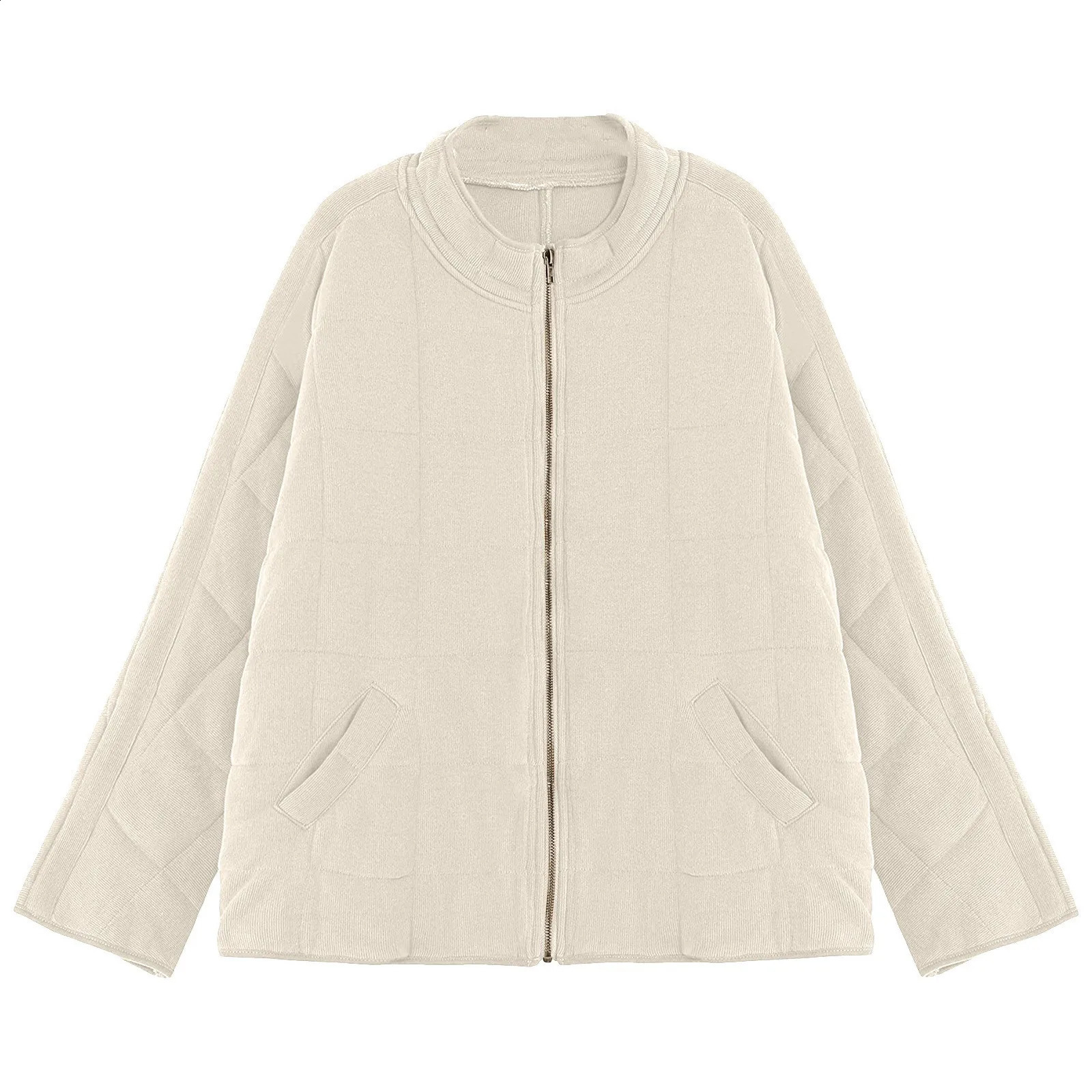 Women Casual Cotton Jacket Solid Color Loose Zipper With Pocket Autumn Winter Warm Coat Fashion High Street Outerwear 241007