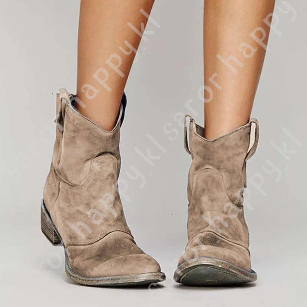 Designer Heel Woman Retro Cowboy Ankle For Women Low Heels Western Short Boots Fashion PU Leather Vintage Denim Female Booties 29