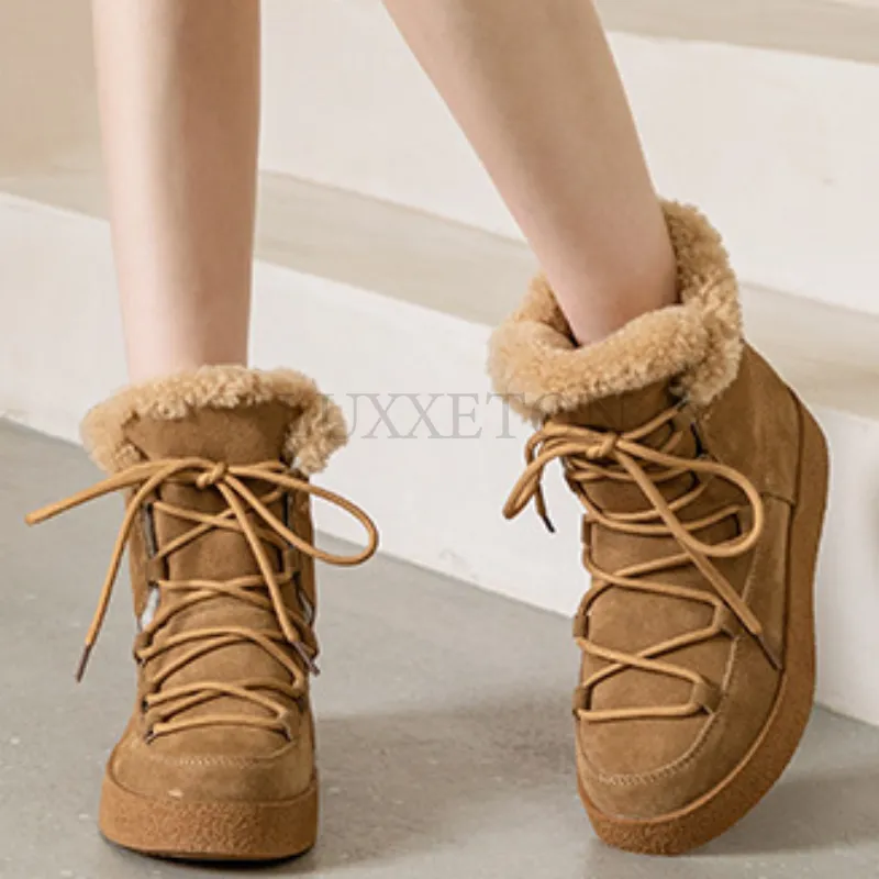 High Quality Winter Snow Women Outdoor Warm Short Boots Round Toe Non-Slip Comfortable Female Shoes Handmade