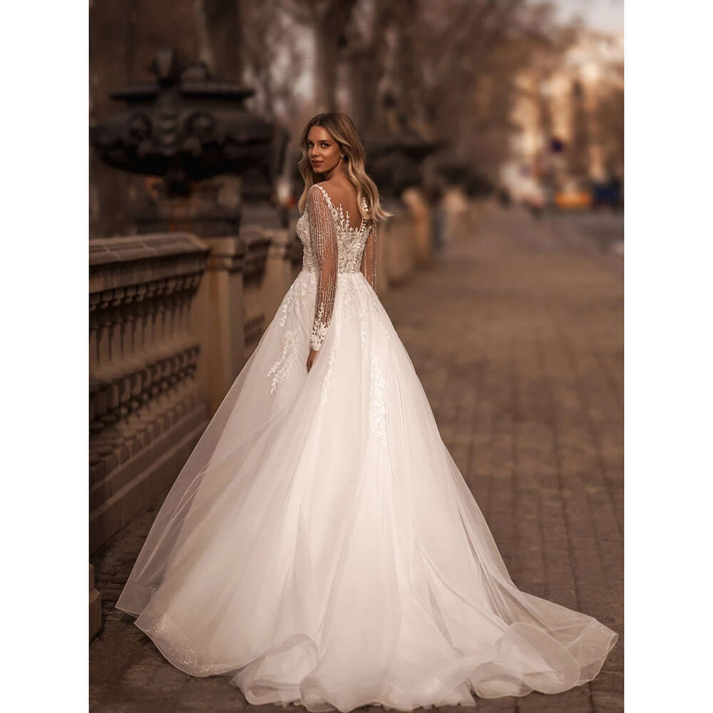 Tulle Ful O Collar A E Wedding Dress Lace Applique Beaded Bridal Gowns Custom Made Princess Bride Dresses pplique es
