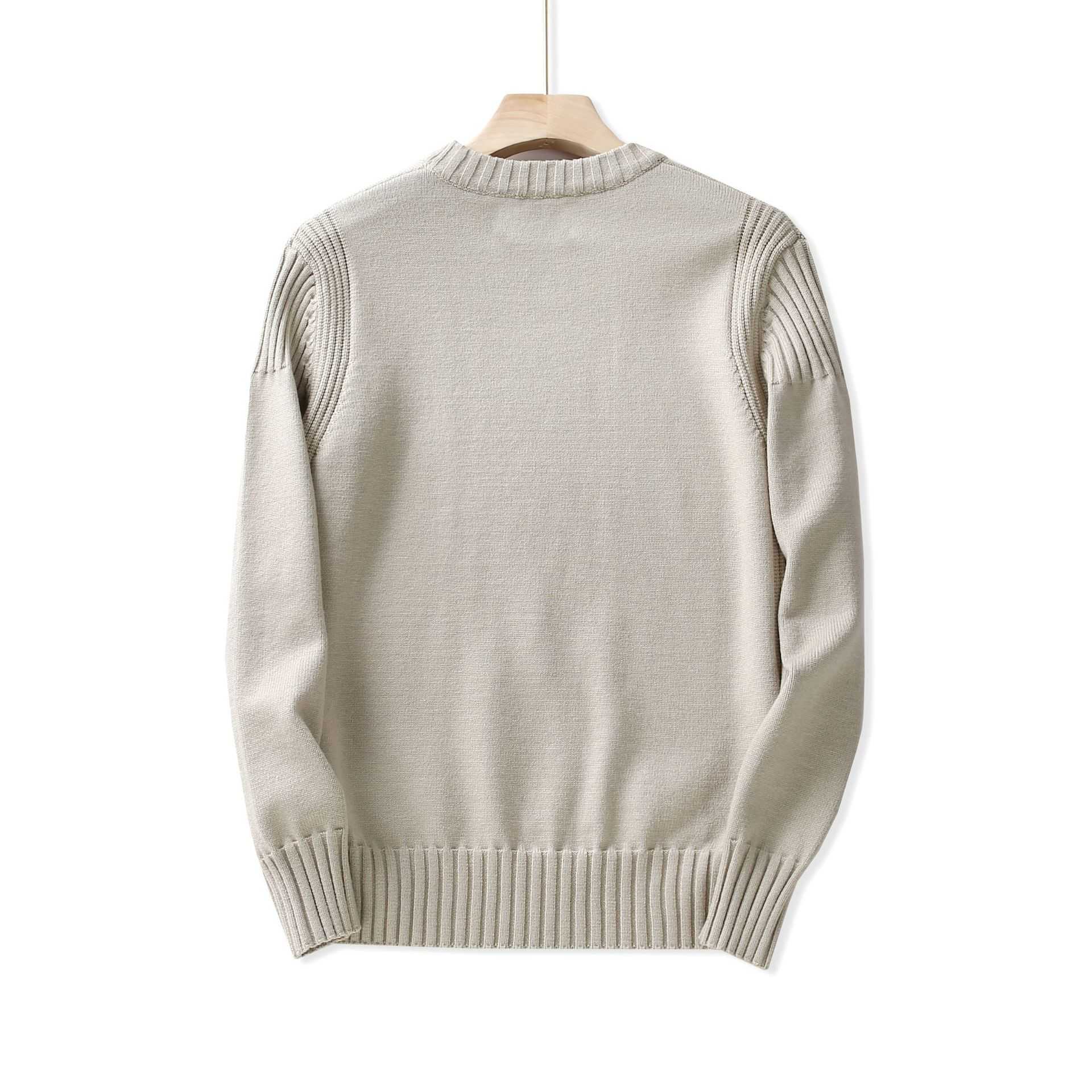 24 autumn and winter mens sweater versatile British casual fashion knitwear long sleeved round neck base sweater triangle logoXJ240930